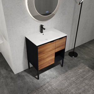 English Elm 30 inch Dual-Install Vanity with Gel Sink, Soft-Close Doors & 2/3 Drawers, Plywood, Water-Resist Finish W999102639