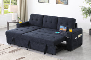 English Elm Ashlyn Reversible Sleeper Sectional Woven Fabric Sofa with Storage and Charging Ports B061S00851