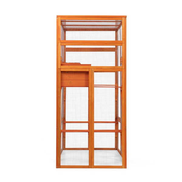 English Elm Large Outdoor Cat Enclosure Fir Wood Mesh Multi-level Habitat with Perches and Condos W2181P160607