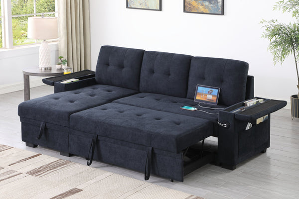 English Elm Ashlyn Reversible Sleeper Sectional Woven Fabric Sofa with Storage and Charging Ports B061S00851