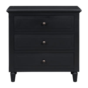 English Elm U_style Three Drawer Painted Nightstand Rubberwood Legs Minimalist Bedside Storage Cabinet Black WF319366AAB