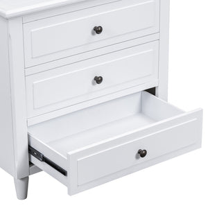 English Elm U_style Three Drawer Painted Nightstand Rubberwood Legs Minimalist Bedside Storage Cabinet White WF319366AAK