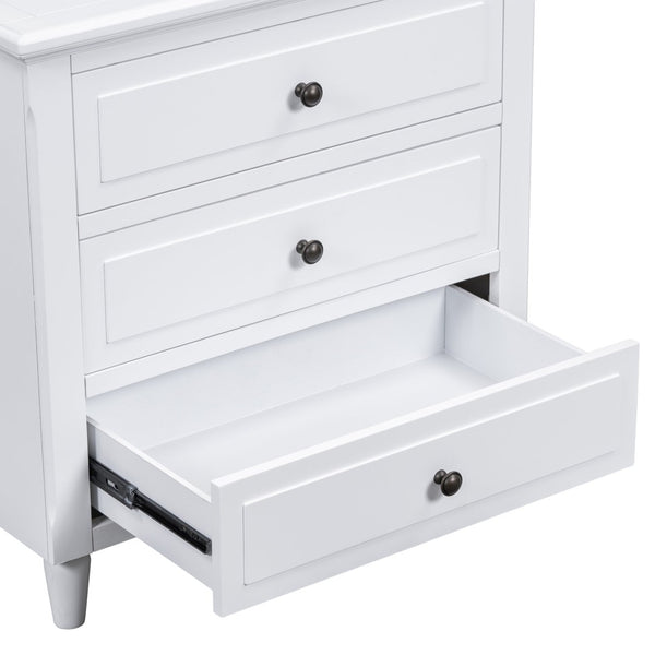 English Elm U_style Three Drawer Painted Nightstand Rubberwood Legs Minimalist Bedside Storage Cabinet White WF319366AAK