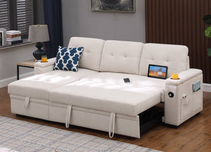 English Elm Ashlyn Reversible Sleeper Sectional Woven Fabric Sofa with Storage and Charging Ports B061S00852