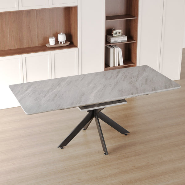 English Elm 62.4" Extendable Dining Table Set For 4-8 With Modern Grey Finish, Comfortable Chairs & Easy Clean Top W2189S00147