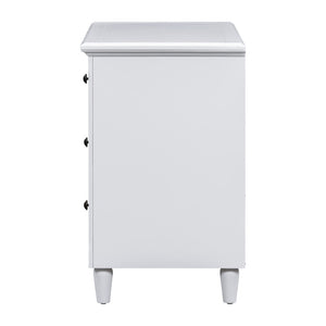 English Elm U_style Three Drawer Painted Nightstand Rubberwood Legs Minimalist Bedside Storage Cabinet White WF319366AAK
