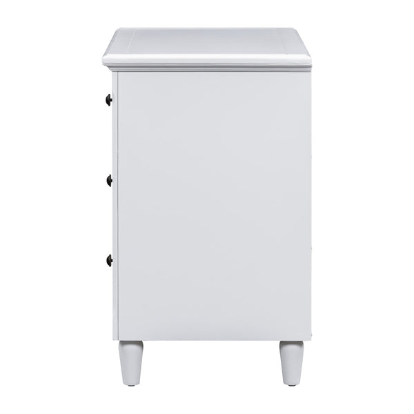English Elm U_style Three Drawer Painted Nightstand Rubberwood Legs Minimalist Bedside Storage Cabinet White WF319366AAK