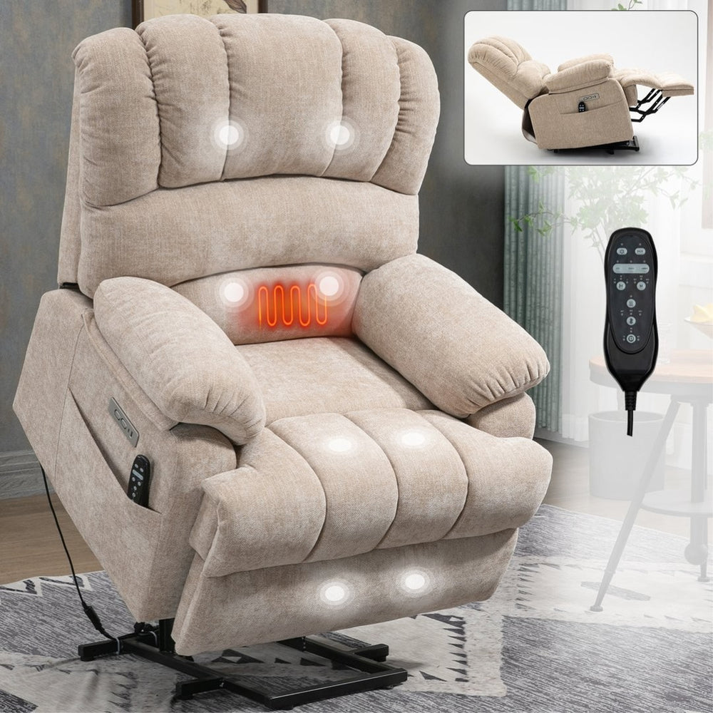 English Elm 23" Oversized Chenille Power Lift Recliner with Massage Heating and Usb Charging W1803P236297