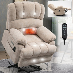 English Elm 23" Oversized Chenille Power Lift Recliner with Massage Heating and Usb Charging W1803P236297