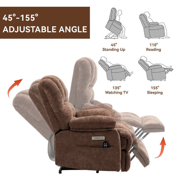 English Elm 23" Wide Seat Chenille Power Lift Recliner with Vibration Massage and Lumbar Heat W1803P247681