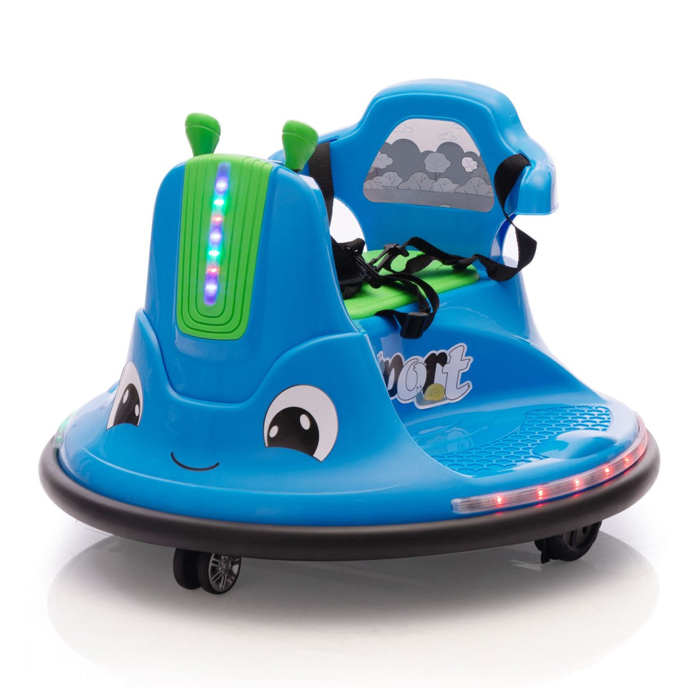 English Elm 12v Snail Electric Bumper Ride on Car with 360 Spin Led Music Parental Remote Ages 3-8 Blue W2181P160634