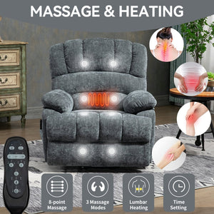 English Elm 23" Wide High Back Chenille Power Lift Recliner with Massage Heat and Usb Port W1803P263643