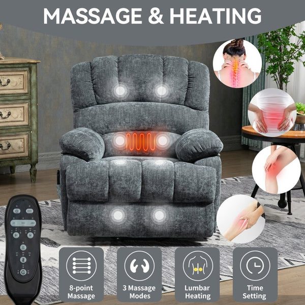 English Elm 23" Wide High Back Chenille Power Lift Recliner with Massage Heat and Usb Port W1803P263643