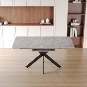 English Elm 62.4" Extendable Mdf Dining Table Mid-century Industrial Style with Bold X Metal Legs W2189S00816
