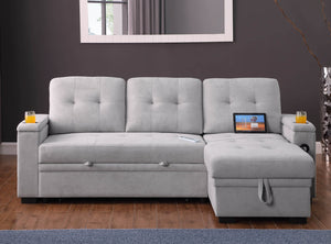 English Elm Ashlyn Reversible Sleeper Sectional Woven Fabric Sofa with Storage and Charging Ports B061S00843
