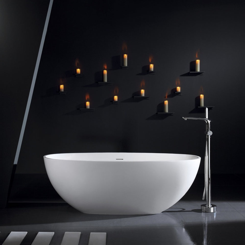 English Elm 65.2 Inch Stone Resin Freestanding Soaking Tub Matte White Spa Bath W1613P160636