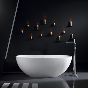 English Elm 65.2 Inch Stone Resin Freestanding Soaking Tub Matte White Spa Bath W1613P160636
