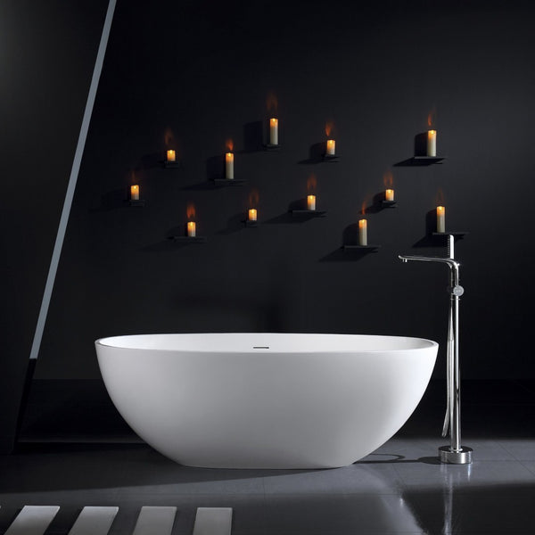 English Elm 65.2 Inch Stone Resin Freestanding Soaking Tub Matte White Spa Bath W1613P160636