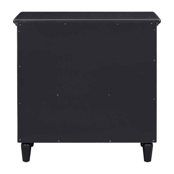 English Elm U_style Three Drawer Painted Nightstand Rubberwood Legs Minimalist Bedside Storage Cabinet Black WF319366AAB