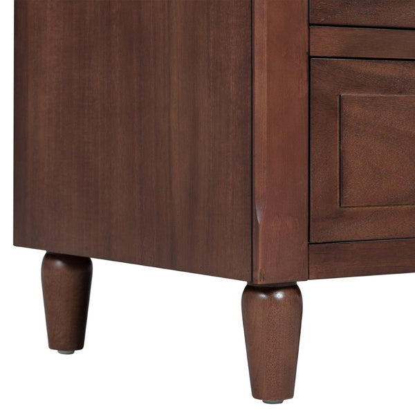 English Elm U_style Three Drawer Painted Nightstand Rubberwood Legs Minimalist Bedside Storage Cabinet Brown WF319366AAD