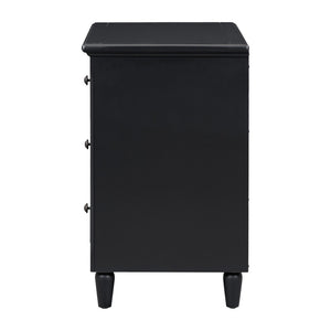 English Elm U_style Three Drawer Painted Nightstand Rubberwood Legs Minimalist Bedside Storage Cabinet Black WF319366AAB