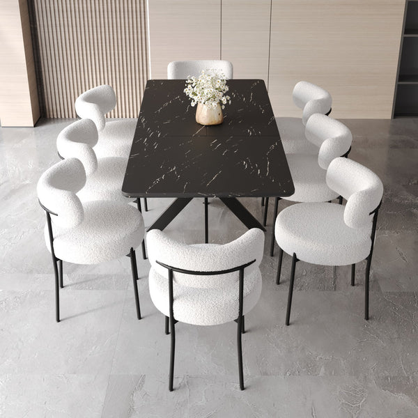 English Elm 62.4" Extendable Dining Table Set For 4-8, Modern Black Metal Legs & Comfortable Upholstered Chairs W2189S00134