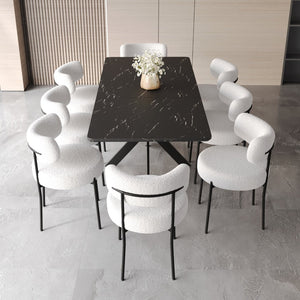 English Elm 62.4" Extendable Mdf Dining Set with X Base and Eight Upholstered Curved Chairs Black White W2189S00954