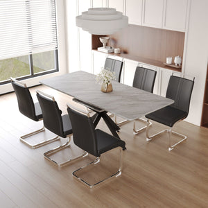 English Elm 62.4" Extendable Mdf Dining Table Set Seats 8 with Padded Chairs and X-frame Metal Legs W2189S00949