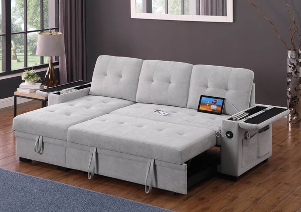 English Elm Ashlyn Reversible Sleeper Sectional Woven Fabric Sofa with Storage and Charging Ports B061S00843