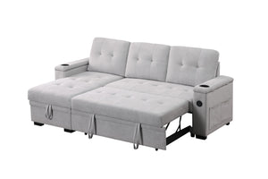 English Elm Ashlyn Reversible Sleeper Sectional Woven Fabric Sofa with Storage and Charging Ports B061S00843
