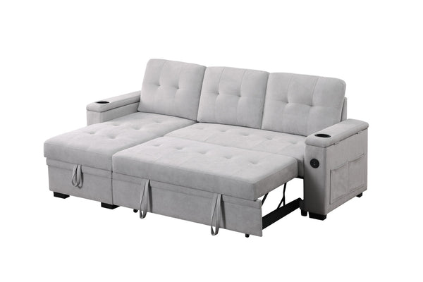 English Elm Ashlyn Reversible Sleeper Sectional Woven Fabric Sofa with Storage and Charging Ports B061S00843
