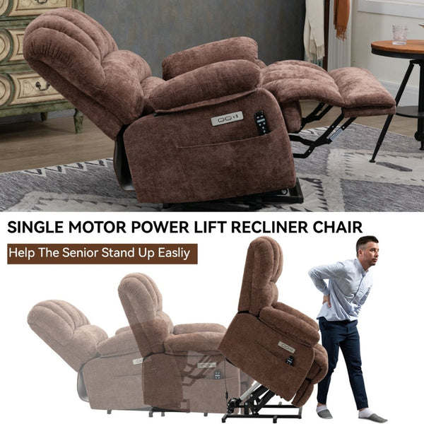 English Elm 23" Wide Seat Chenille Power Lift Recliner with Vibration Massage and Lumbar Heat W1803P247681