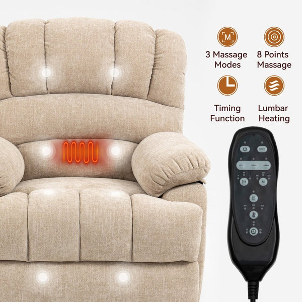 English Elm 23" Oversized Chenille Power Lift Recliner with Massage Heating and Usb Charging W1803P236297