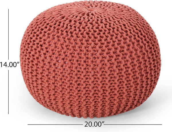 English Elm Moro Chunky Cable Knit Cotton Round Pouf Artisan Footrest for Living Room or Nursery 60480.00CRL-CN