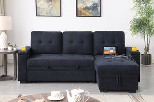 English Elm Ashlyn Reversible Sleeper Sectional Woven Fabric Sofa with Storage and Charging Ports B061S00851