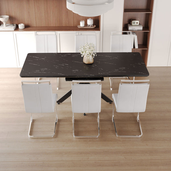 English Elm 62.4" Expandable Dining Table Set For 6-8 | Modern Mdf With Metal Legs & Soft Padded Chairs For Style W2189S00120