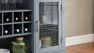 English Elm Modern Farmhouse Sideboard with Glass Doors Wine Rack and Two-tone Oak Blue Finish W1758P147682