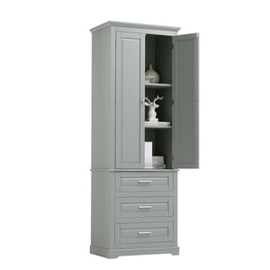 English Elm Tall Tall Storage Cabinet with Three Drawers and Doors for Bathroom or Office, Slim MDF Organizer Grey WF299282AAE