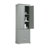 English Elm Tall Storage Cabinet With Three Drawers For Bathroom/Office, Grey