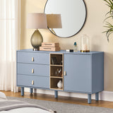 Hearth and Haven Hike Dresser with 3 Open Storages, 3 Drawers and Leather Handles, Blue W1781P148585