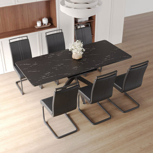 English Elm 62.4" Expandable Dining Table Set For 6-8 With Modern Chairs - Stylish, Easy-Clean, And Versatile! W2189S00126