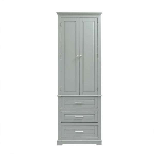 English Elm Tall Tall Storage Cabinet with Three Drawers and Doors for Bathroom or Office, Slim MDF Organizer Grey WF299282AAE
