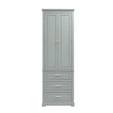 English Elm Tall Storage Cabinet With Three Drawers For Bathroom/Office, Grey