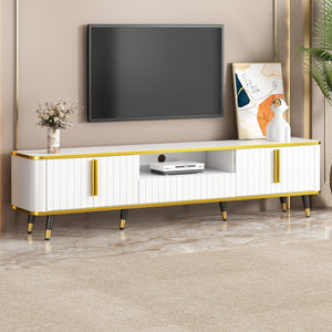 English Elm On-trend Glam Minimalist Media Console with Gold Iron Legs Open Shelf for Living Room White+Gold WF320395AAK