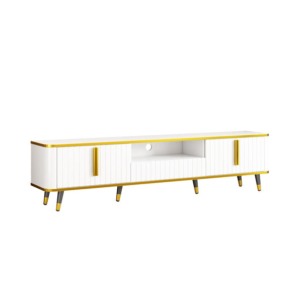 English Elm On-trend Glam Minimalist Media Console with Gold Iron Legs Open Shelf for Living Room White+Gold WF320395AAK