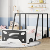 Hearth and Haven Twin Size Car-Shaped Bed with Roof, Wooden Twin Floor Bed with Wheels and Door Design, Montessori Inspired Bedroom, Black W504140570