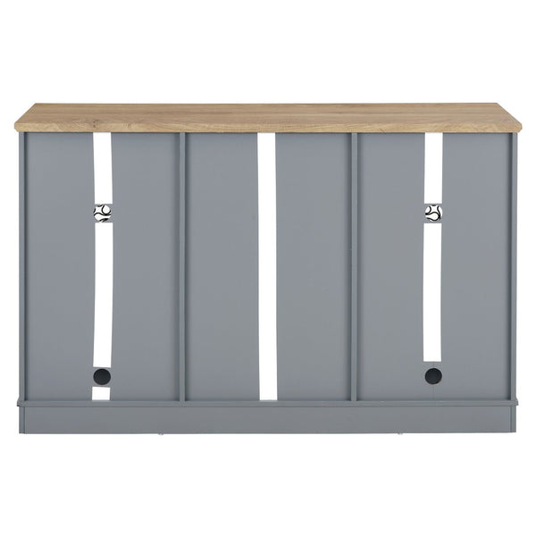 English Elm Modern Farmhouse Sideboard with Glass Doors Wine Rack and Two-tone Oak Blue Finish W1758P147682