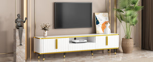 English Elm On-trend Glam Minimalist Media Console with Gold Iron Legs Open Shelf for Living Room White+Gold WF320395AAK