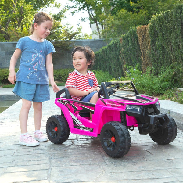 English Elm 12v Kids Electric Ride on Utv with Led Lights Horn Safety Belt Forward Reverse Rose Red W2181P160710