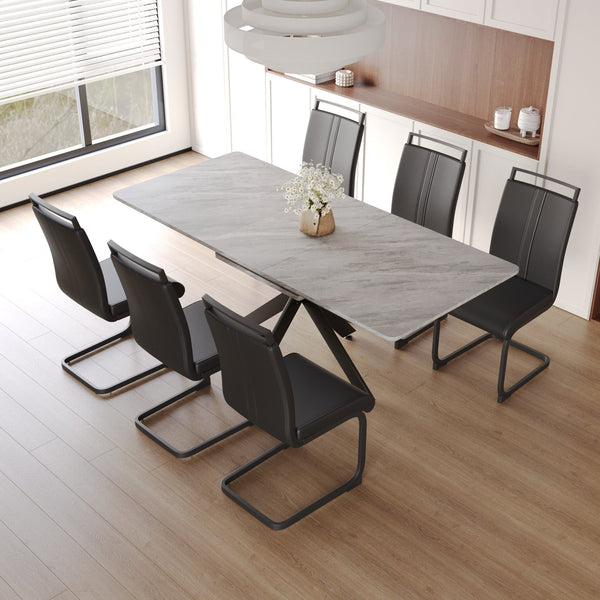 English Elm 62.4" Expandable Dining Table Set For 6-8 With Modern Chairs – Stylish, Durable, Easy To Maintain W2189S00139